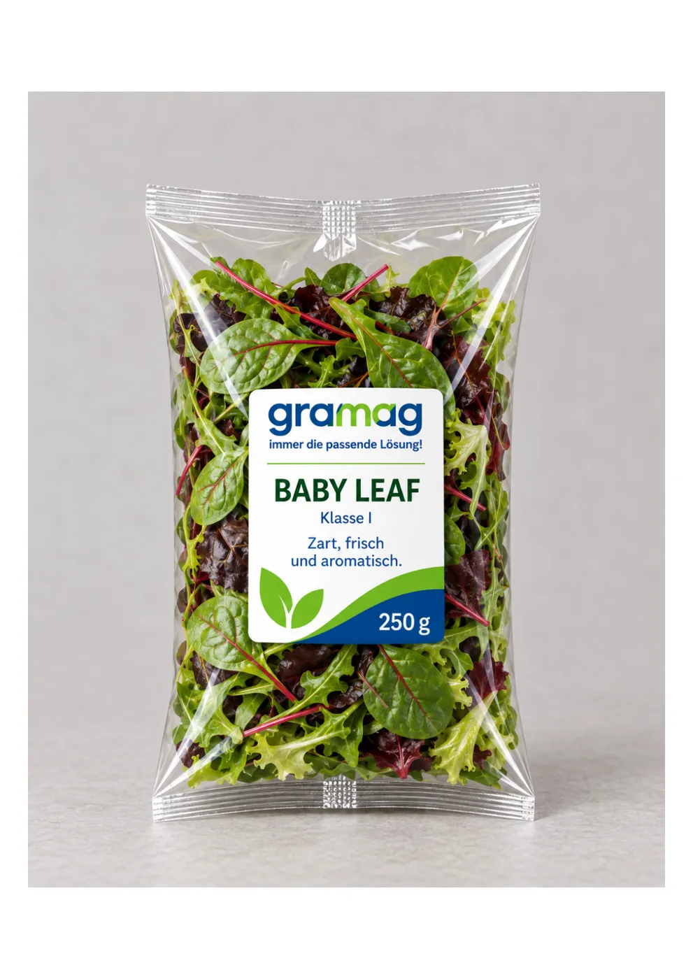 Baby Leaf 250 g im Schlauchbeutel mit Etikett