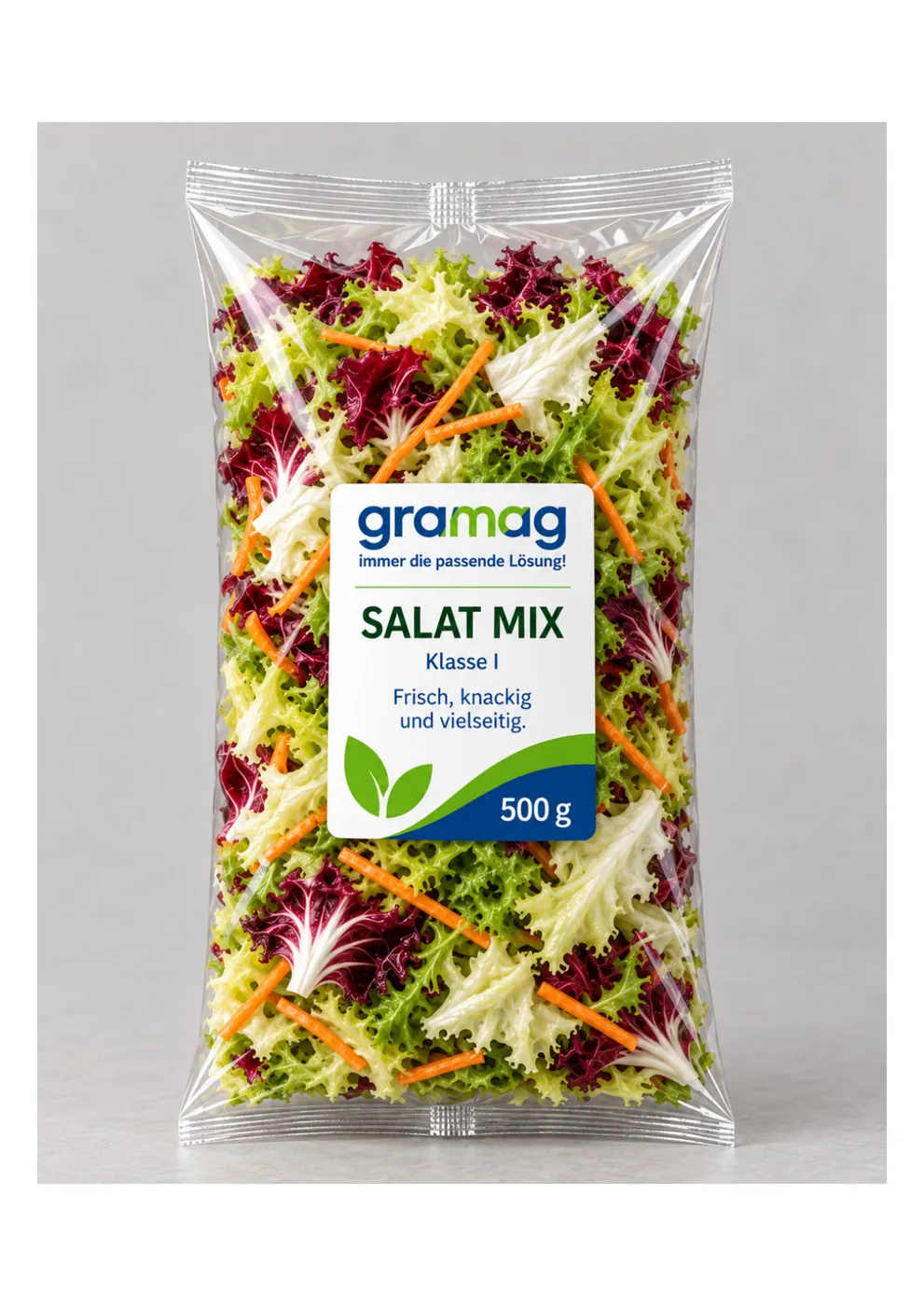 Salat-Mix 500 g im transparenten Schlauchbeutel mit Etikett